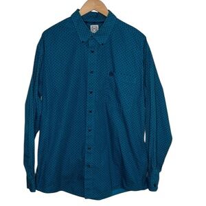 Cinch Blue Diamond Print Long Sleeve Button Shirt Men Size L BLEMISH